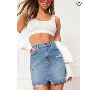 We The Free Hallie Distressed Denim Mini Skirt